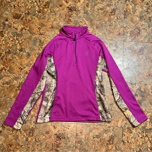 Browning Tops - Browning Women's Purple Wine Realtree Camo Blocked 1/4 Zip Pullover Size Large